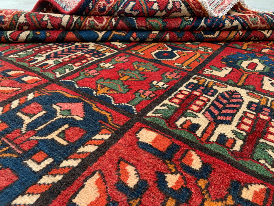 Handmade Persian Wool Area Rug 7x10 - Red, Navy & Ivory Tribal Panel Persian Style Rug - Exact Size 9'7" x 6'10" - KBHM-700