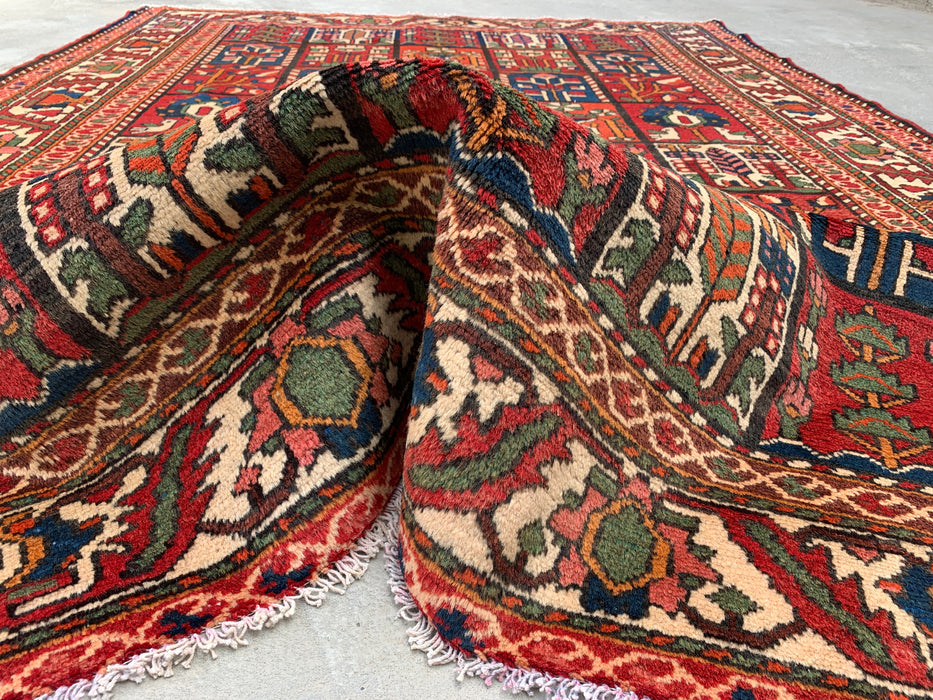 Handmade Persian Wool Area Rug 7x10 - Red, Navy & Ivory Tribal Panel Persian Style Rug - Exact Size 9'7" x 6'10" - KBHM-700