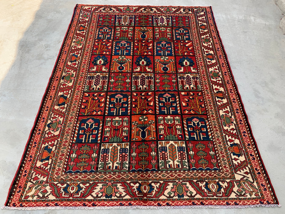 Handmade Persian Wool Area Rug 7x10 - Red, Navy & Ivory Tribal Panel Persian Style Rug - Exact Size 9'7" x 6'10" - KBHM-700