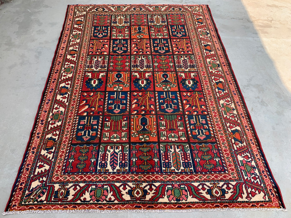 Handmade Persian Wool Area Rug 7x10 - Red, Navy & Ivory Tribal Panel Persian Style Rug - Exact Size 9'7" x 6'10" - KBHM-700