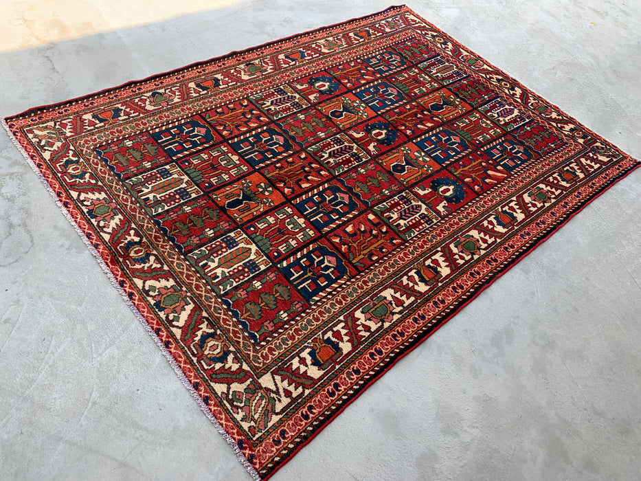 Handmade Persian Wool Area Rug 7x10 - Red, Navy & Ivory Tribal Panel Persian Style Rug - Exact Size 9'7" x 6'10" - KBHM-700