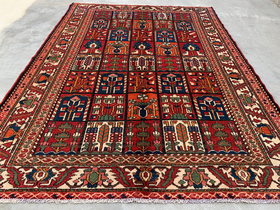 Handmade Persian Wool Area Rug 7x10 - Red, Navy & Ivory Tribal Panel Persian Style Rug - Exact Size 9'7" x 6'10" - KBHM-700