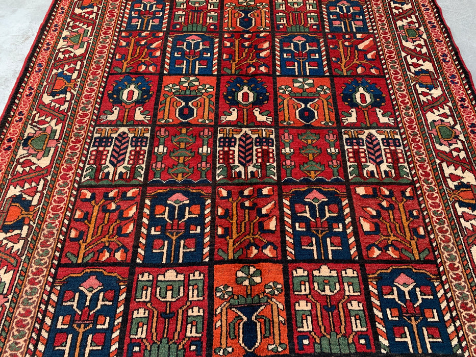 Handmade Persian Wool Area Rug 7x10 - Red, Navy & Ivory Tribal Panel Persian Style Rug - Exact Size 9'7" x 6'10" - KBHM-700