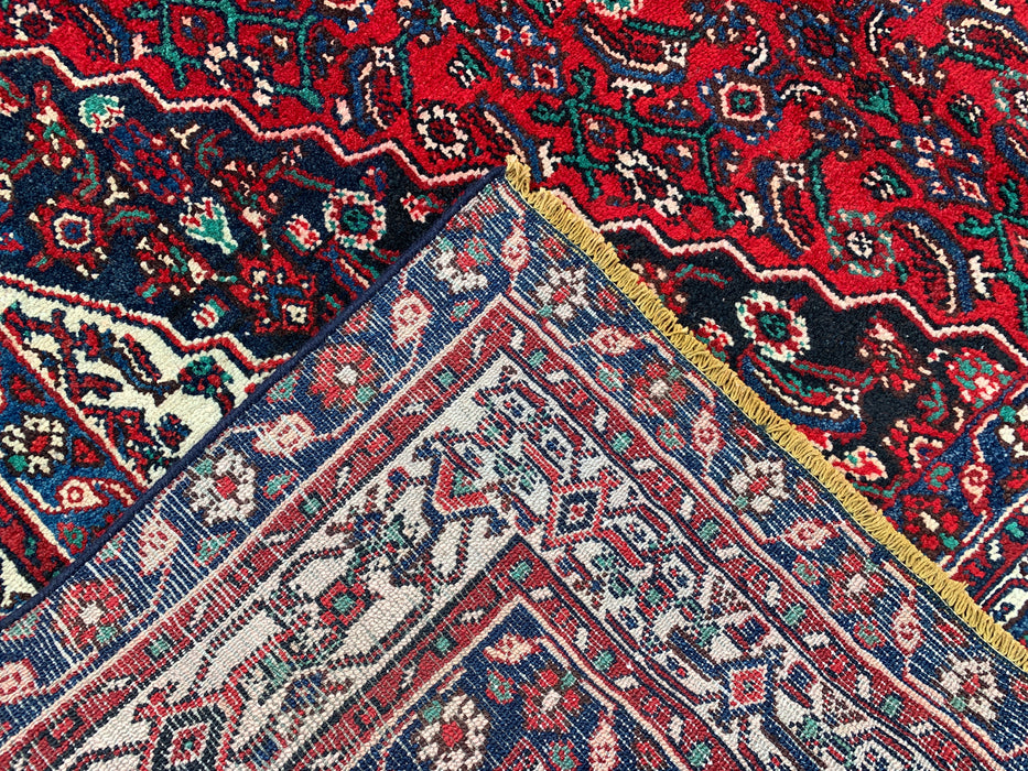 9'9" x 7'4" Hand-Knotted Persian Wool Rug – Red, Navy & Ivory Floral Medallion Design – KBHM-701