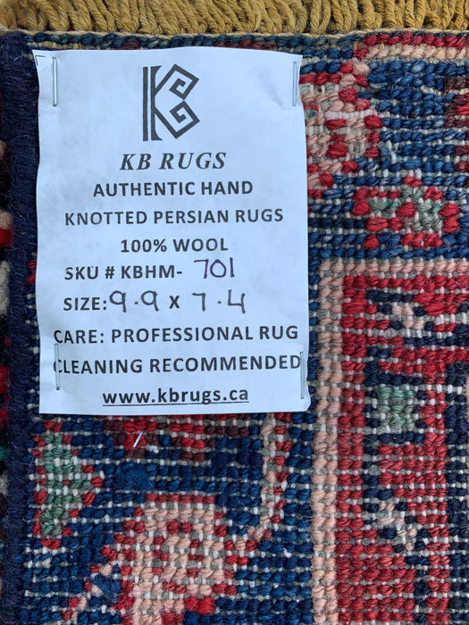 9'9" x 7'4" Hand-Knotted Persian Wool Rug – Red, Navy & Ivory Floral Medallion Design – KBHM-701