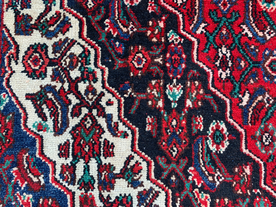 9'9" x 7'4" Hand-Knotted Persian Wool Rug – Red, Navy & Ivory Floral Medallion Design – KBHM-701