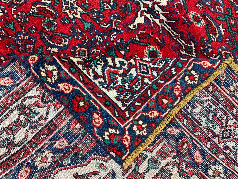 9'9" x 7'4" Hand-Knotted Persian Wool Rug – Red, Navy & Ivory Floral Medallion Design – KBHM-701