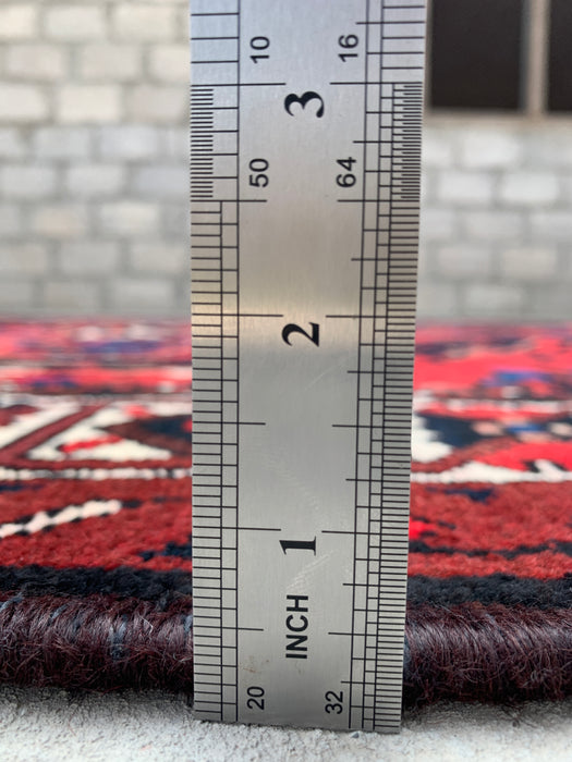Handmade Persian Wool Area Rug 7x10 - Red, Navy & Ivory Tribal Geometric Medallion Persian Style Rug - Exact Size 10'1" x 6'8" - KBHM-702