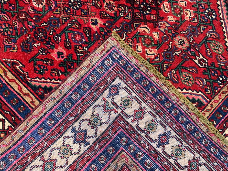 Handmade Persian Wool Area Rug 7x10 - Red, Navy & Ivory Floral Medallion Persian Style Rug - Exact Size 9'8" x 6'5" - KBHM-703