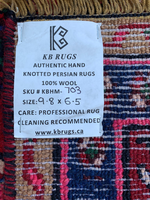 Handmade Persian Wool Area Rug 7x10 - Red, Navy & Ivory Floral Medallion Persian Style Rug - Exact Size 9'8" x 6'5" - KBHM-703