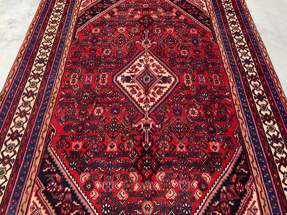 Handmade Persian Wool Area Rug 7x10 - Red, Navy & Ivory Floral Medallion Persian Style Rug - Exact Size 9'8" x 6'5" - KBHM-703