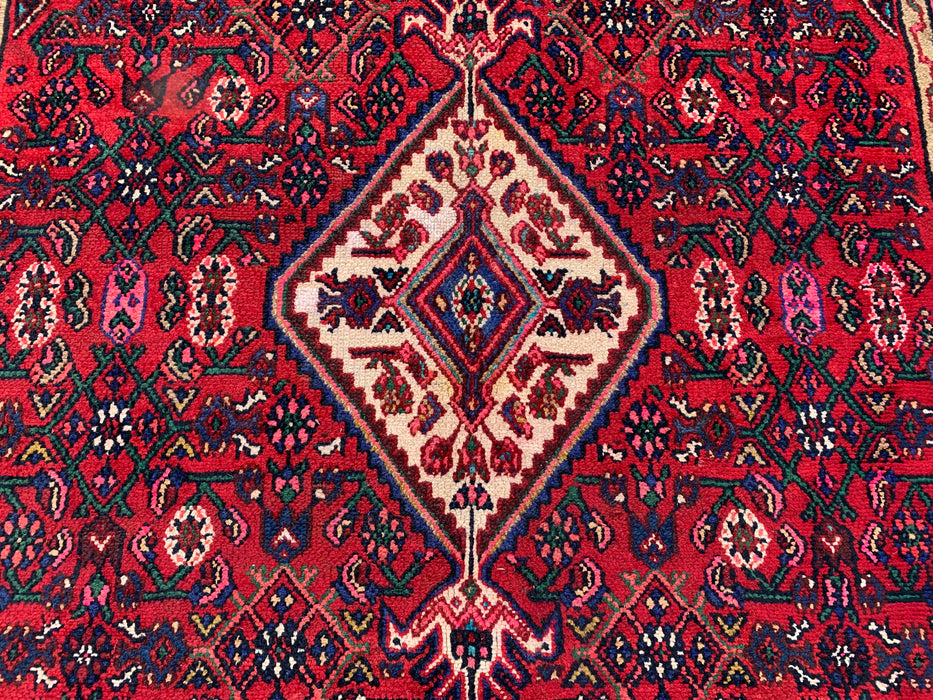 Handmade Persian Wool Area Rug 7x10 - Red, Navy & Ivory Floral Medallion Persian Style Rug - Exact Size 9'8" x 6'5" - KBHM-703