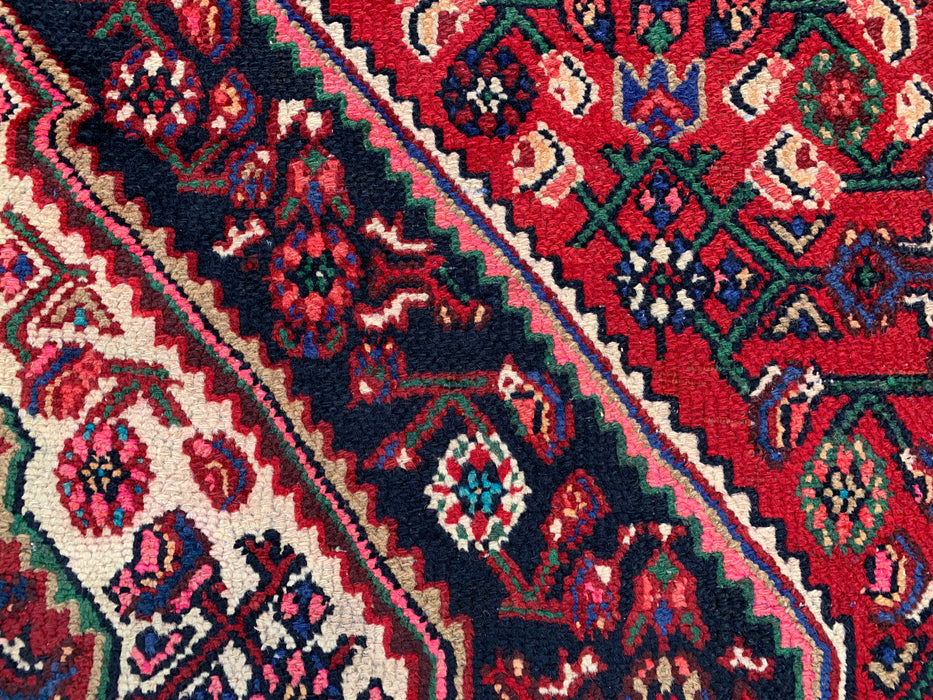 Handmade Persian Wool Area Rug 7x10 - Red, Navy & Ivory Floral Medallion Persian Style Rug - Exact Size 9'8" x 6'5" - KBHM-703