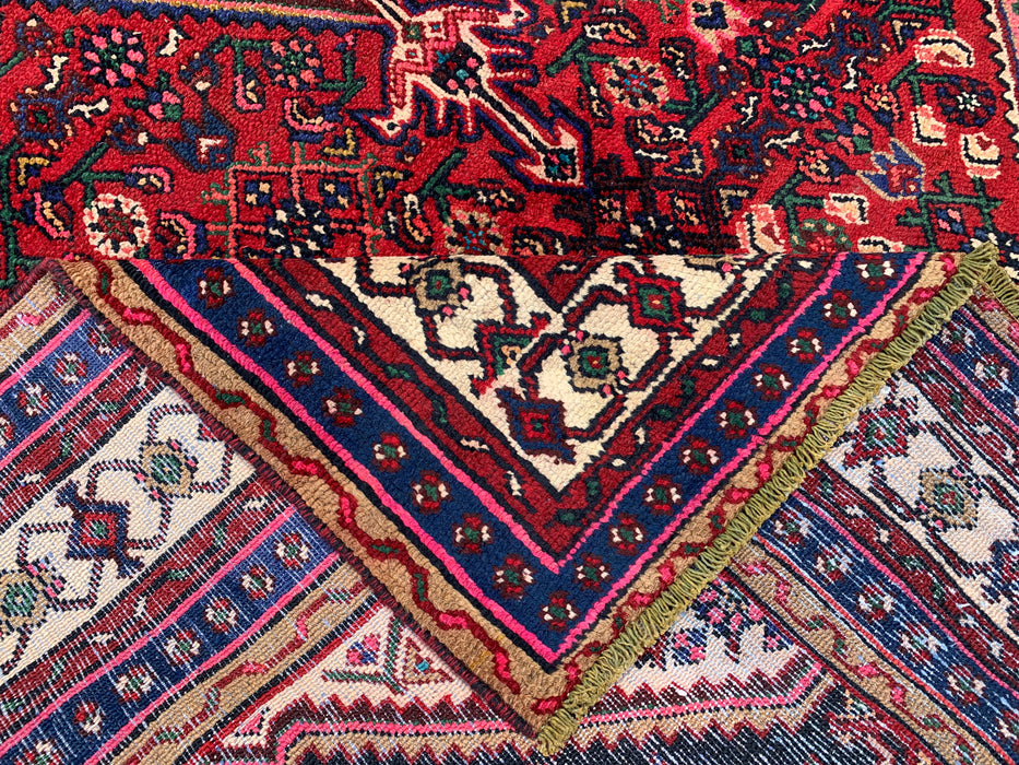 Handmade Persian Wool Area Rug 7x10 - Red, Navy & Ivory Floral Medallion Persian Style Rug - Exact Size 9'8" x 6'5" - KBHM-703