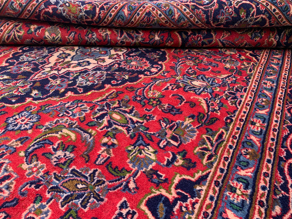 Handmade Persian Wool Area Rug 7x10 - Red, Navy & Ivory Floral Medallion Persian Style Rug - Exact Size 9'3" x 6'3" - KBHM-704