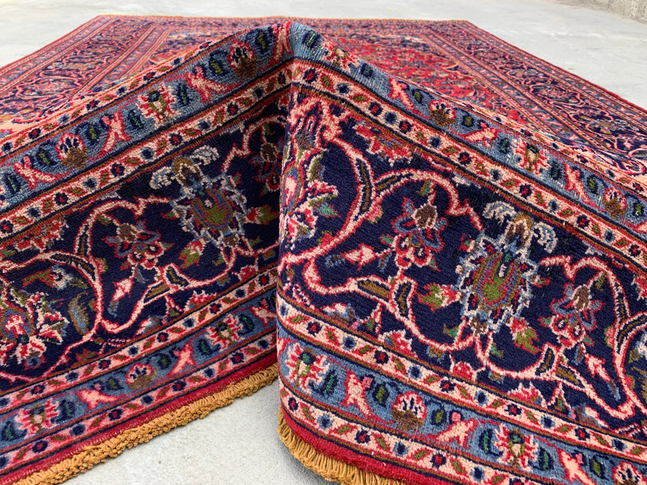 Handmade Persian Wool Area Rug 7x10 - Red, Navy & Ivory Floral Medallion Persian Style Rug - Exact Size 9'3" x 6'3" - KBHM-704