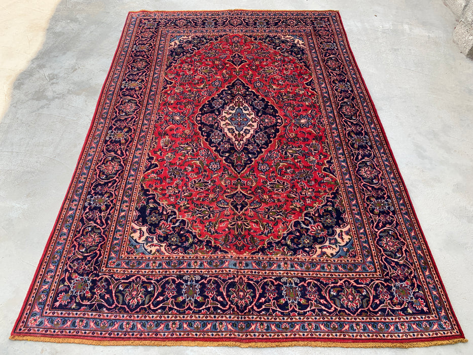 Handmade Persian Wool Area Rug 7x10 - Red, Navy & Ivory Floral Medallion Persian Style Rug - Exact Size 9'3" x 6'3" - KBHM-704