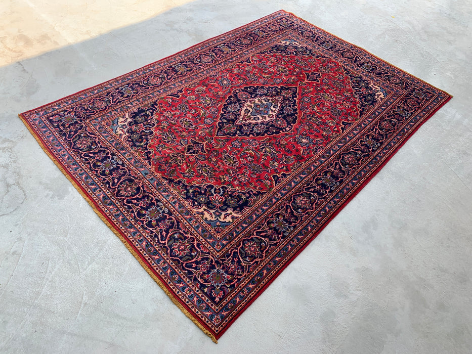 Handmade Persian Wool Area Rug 7x10 - Red, Navy & Ivory Floral Medallion Persian Style Rug - Exact Size 9'3" x 6'3" - KBHM-704