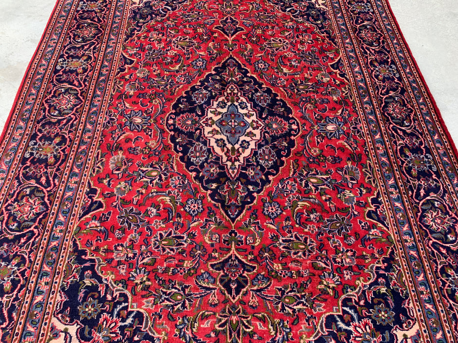 Handmade Persian Wool Area Rug 7x10 - Red, Navy & Ivory Floral Medallion Persian Style Rug - Exact Size 9'3" x 6'3" - KBHM-704