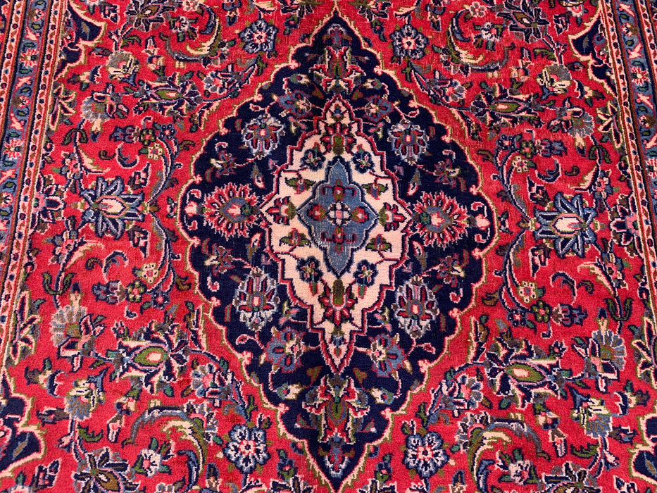 Handmade Persian Wool Area Rug 7x10 - Red, Navy & Ivory Floral Medallion Persian Style Rug - Exact Size 9'3" x 6'3" - KBHM-704