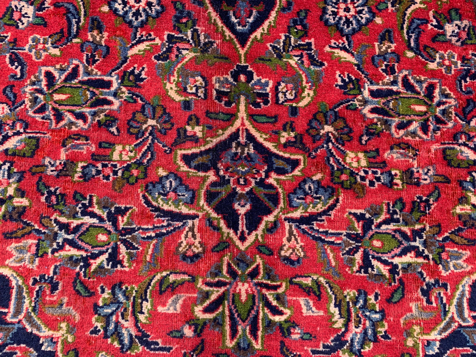Handmade Persian Wool Area Rug 7x10 - Red, Navy & Ivory Floral Medallion Persian Style Rug - Exact Size 9'3" x 6'3" - KBHM-704