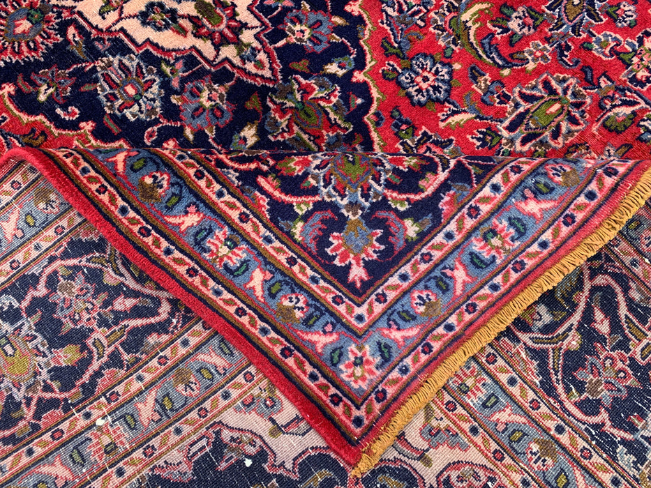 Handmade Persian Wool Area Rug 7x10 - Red, Navy & Ivory Floral Medallion Persian Style Rug - Exact Size 9'3" x 6'3" - KBHM-704