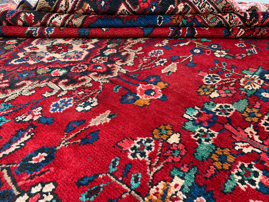 11'11" x 8'4" Hand-Knotted Persian Wool Rug – Red, Navy & Ivory Floral Medallion Design – KBHM-705