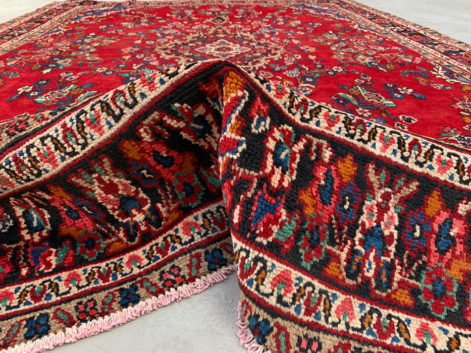 11'11" x 8'4" Hand-Knotted Persian Wool Rug – Red, Navy & Ivory Floral Medallion Design – KBHM-705