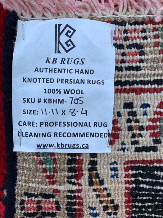 11'11" x 8'4" Hand-Knotted Persian Wool Rug – Red, Navy & Ivory Floral Medallion Design – KBHM-705