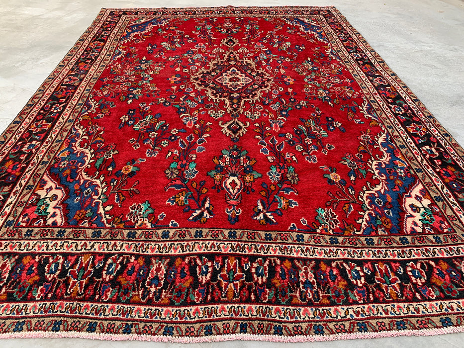 11'11" x 8'4" Hand-Knotted Persian Wool Rug – Red, Navy & Ivory Floral Medallion Design – KBHM-705