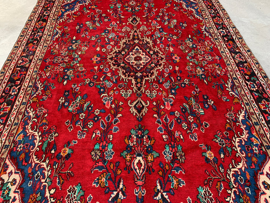 11'11" x 8'4" Hand-Knotted Persian Wool Rug – Red, Navy & Ivory Floral Medallion Design – KBHM-705