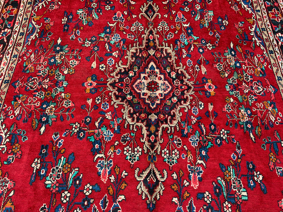 11'11" x 8'4" Hand-Knotted Persian Wool Rug – Red, Navy & Ivory Floral Medallion Design – KBHM-705