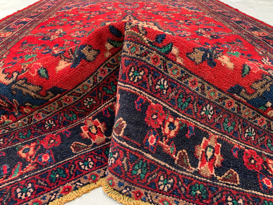 Handmade Persian Wool Area Rug 7x10 - Red, Navy & Ivory Floral Medallion Persian Style Rug - Exact Size 9'9" x 6'10" - KBHM-706