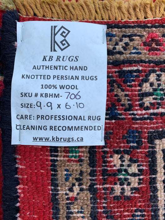 Handmade Persian Wool Area Rug 7x10 - Red, Navy & Ivory Floral Medallion Persian Style Rug - Exact Size 9'9" x 6'10" - KBHM-706