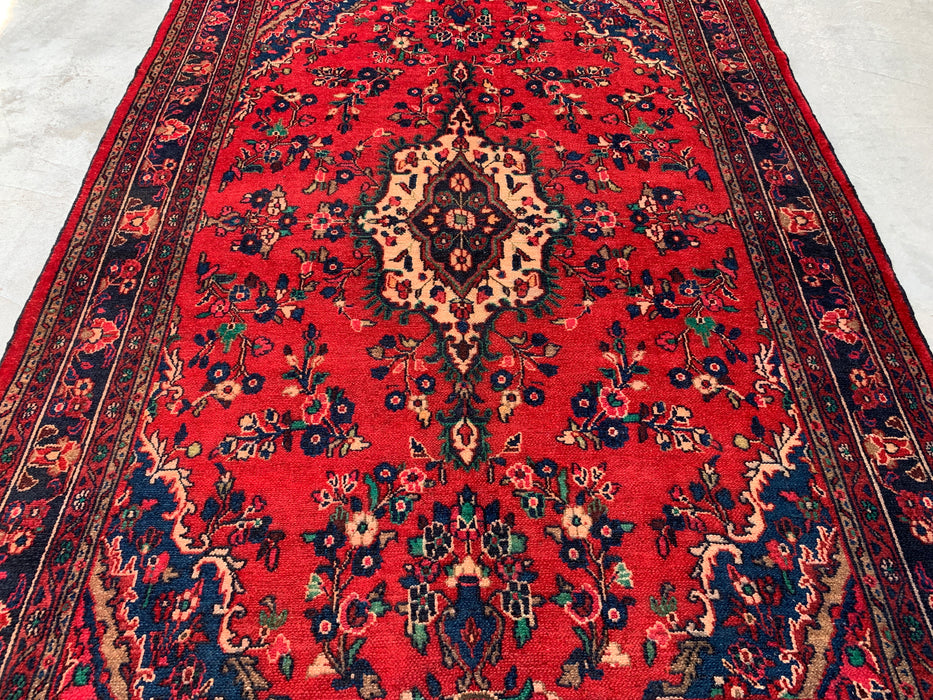 Handmade Persian Wool Area Rug 7x10 - Red, Navy & Ivory Floral Medallion Persian Style Rug - Exact Size 9'9" x 6'10" - KBHM-706