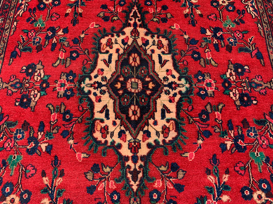 Handmade Persian Wool Area Rug 7x10 - Red, Navy & Ivory Floral Medallion Persian Style Rug - Exact Size 9'9" x 6'10" - KBHM-706