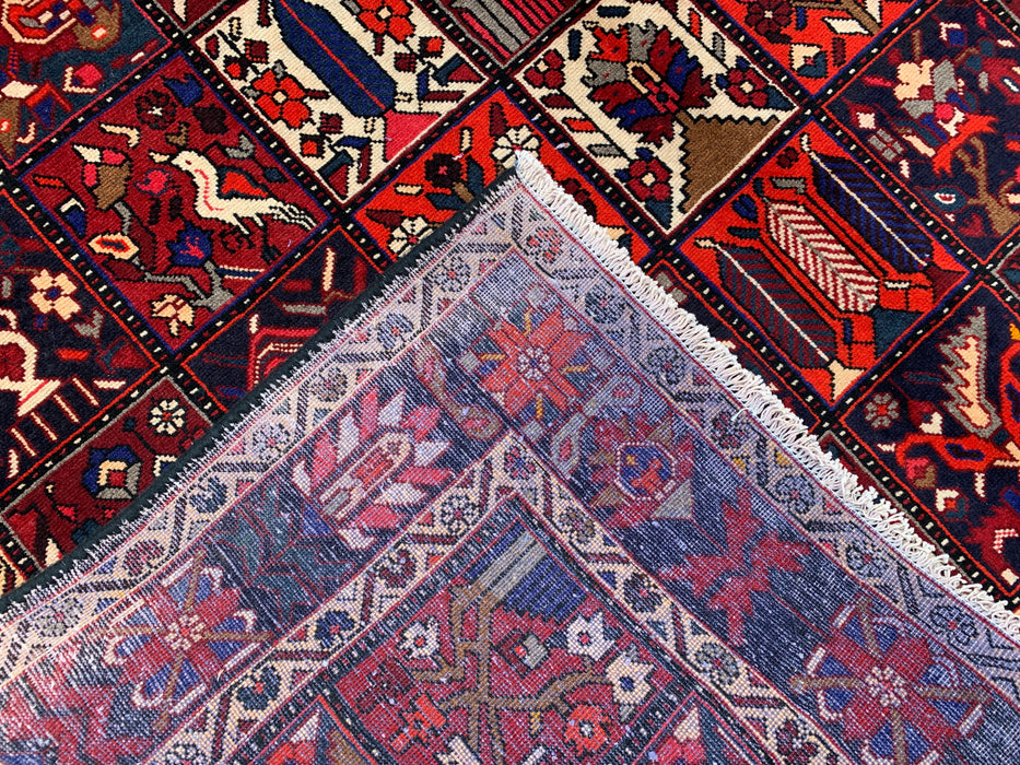 Handmade Persian Wool Area Rug 7x10 - Red, Navy & Ivory Tribal Panel Persian Style Rug - Exact Size 10'0" x 7'0" - KBHM-707