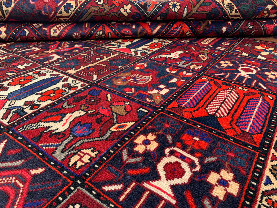 Handmade Persian Wool Area Rug 7x10 - Red, Navy & Ivory Tribal Panel Persian Style Rug - Exact Size 10'0" x 7'0" - KBHM-707