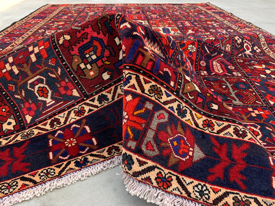 Handmade Persian Wool Area Rug 7x10 - Red, Navy & Ivory Tribal Panel Persian Style Rug - Exact Size 10'0" x 7'0" - KBHM-707