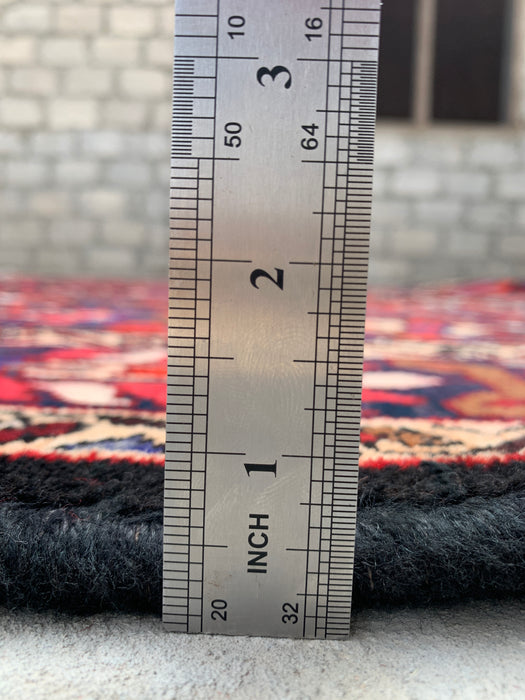Handmade Persian Wool Area Rug 7x10 - Red, Navy & Ivory Tribal Panel Persian Style Rug - Exact Size 10'0" x 7'0" - KBHM-707
