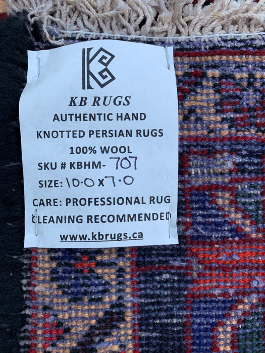 Handmade Persian Wool Area Rug 7x10 - Red, Navy & Ivory Tribal Panel Persian Style Rug - Exact Size 10'0" x 7'0" - KBHM-707