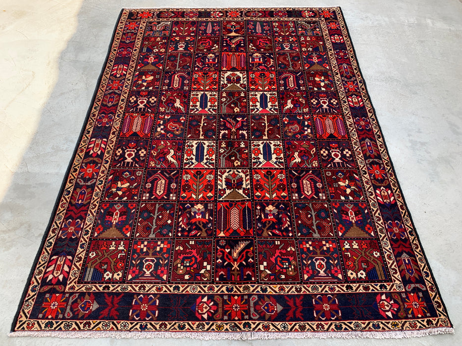 Handmade Persian Wool Area Rug 7x10 - Red, Navy & Ivory Tribal Panel Persian Style Rug - Exact Size 10'0" x 7'0" - KBHM-707