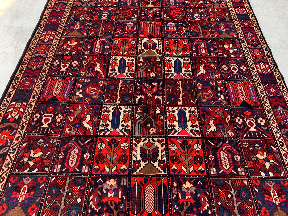 Handmade Persian Wool Area Rug 7x10 - Red, Navy & Ivory Tribal Panel Persian Style Rug - Exact Size 10'0" x 7'0" - KBHM-707