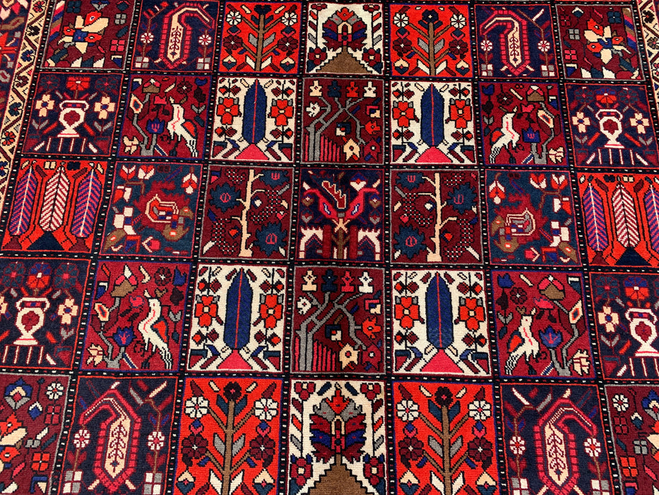 Handmade Persian Wool Area Rug 7x10 - Red, Navy & Ivory Tribal Panel Persian Style Rug - Exact Size 10'0" x 7'0" - KBHM-707