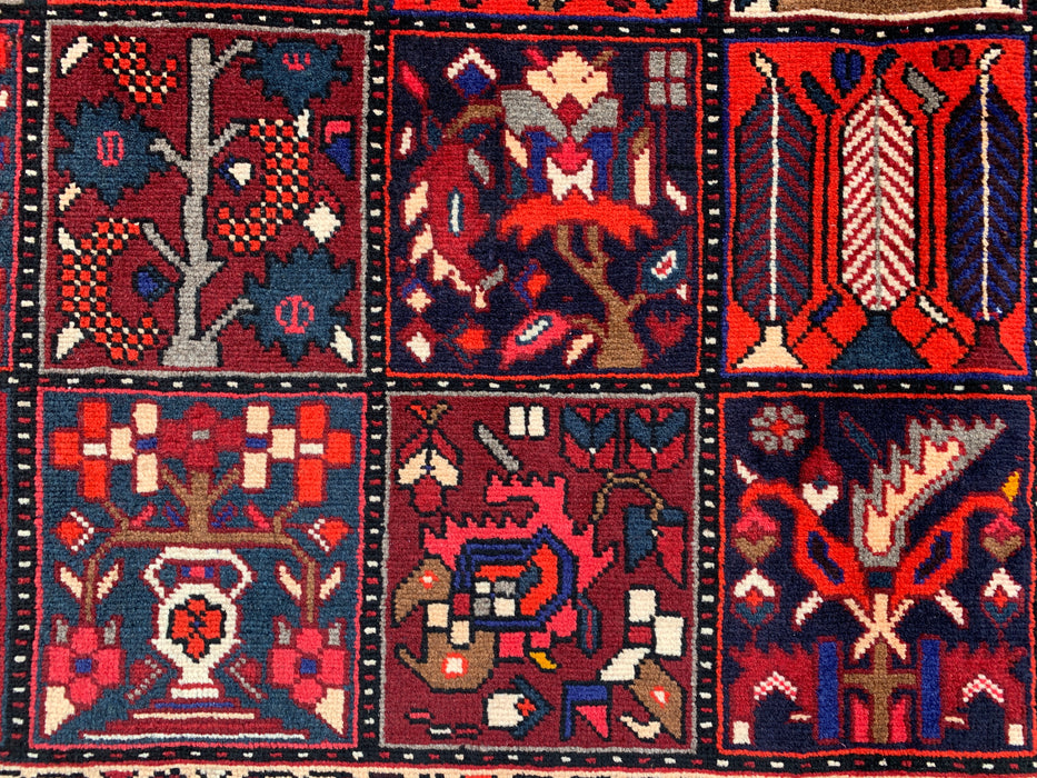Handmade Persian Wool Area Rug 7x10 - Red, Navy & Ivory Tribal Panel Persian Style Rug - Exact Size 10'0" x 7'0" - KBHM-707