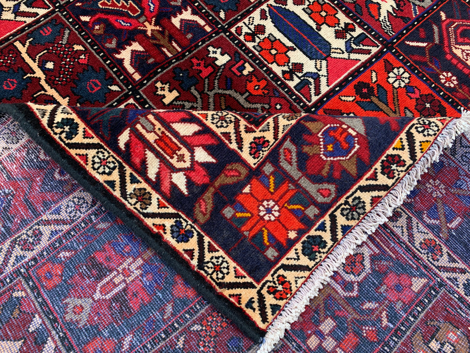 Handmade Persian Wool Area Rug 7x10 - Red, Navy & Ivory Tribal Panel Persian Style Rug - Exact Size 10'0" x 7'0" - KBHM-707