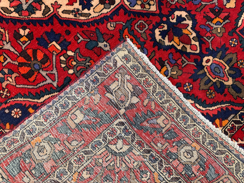 10'6" x 7'3" Hand-Knotted Persian Wool Rug – Red, Navy & Ivory Floral Medallion Design – KBHM-708