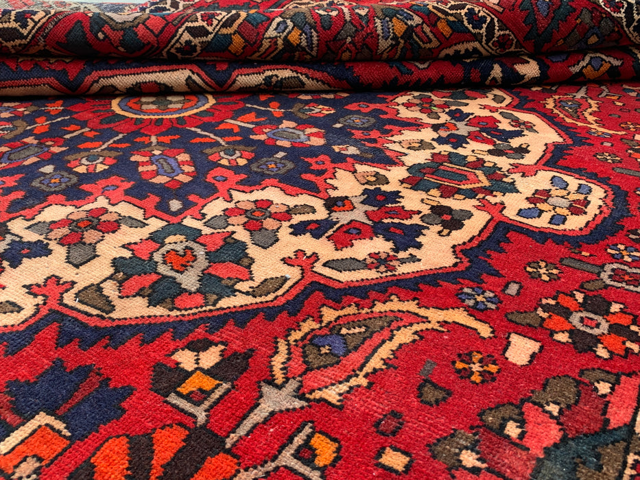 10'6" x 7'3" Hand-Knotted Persian Wool Rug – Red, Navy & Ivory Floral Medallion Design – KBHM-708