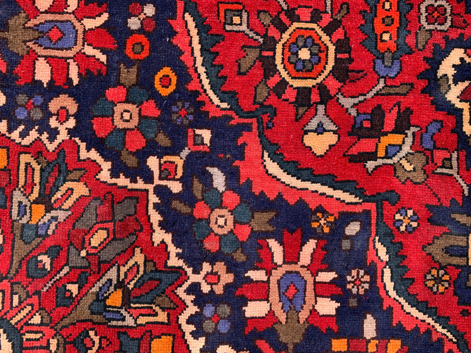 10'6" x 7'3" Hand-Knotted Persian Wool Rug – Red, Navy & Ivory Floral Medallion Design – KBHM-708