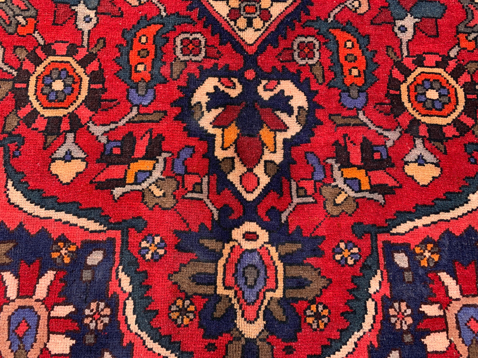 10'6" x 7'3" Hand-Knotted Persian Wool Rug – Red, Navy & Ivory Floral Medallion Design – KBHM-708